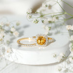 2.75 CT Citrine Classic Halo Wedding Ring Set with Moissanite Band