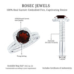 Real Garnet Wedding Ring Set with Diamond Halo