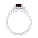 Real Garnet Wedding Ring Set with Diamond Halo