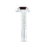 Real Garnet Wedding Ring Set with Diamond Halo