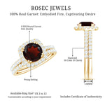 Real Garnet Wedding Ring Set with Diamond Halo