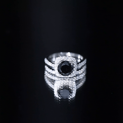 Round Cut Black Onyx Bridal Wedding Ring Set with Moissanite