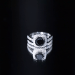 Round Cut Black Onyx Bridal Wedding Ring Set with Moissanite