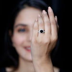 Round Cut Black Onyx Bridal Wedding Ring Set with Moissanite