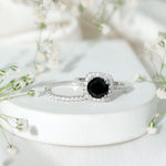 Round Cut Black Onyx Bridal Wedding Ring Set with Moissanite