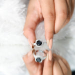 Round Cut Black Onyx Bridal Wedding Ring Set with Moissanite