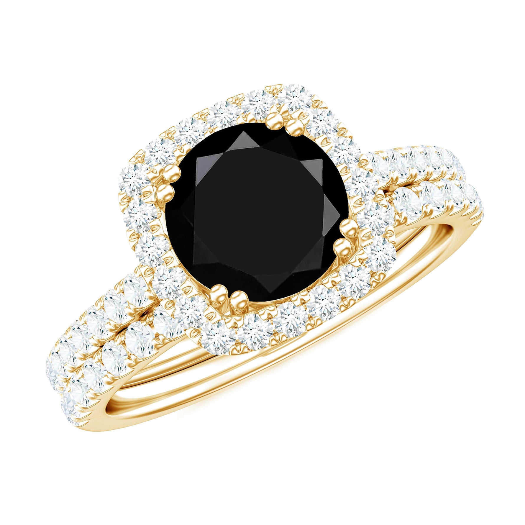 Round Cut Black Onyx Bridal Wedding Ring Set with Moissanite