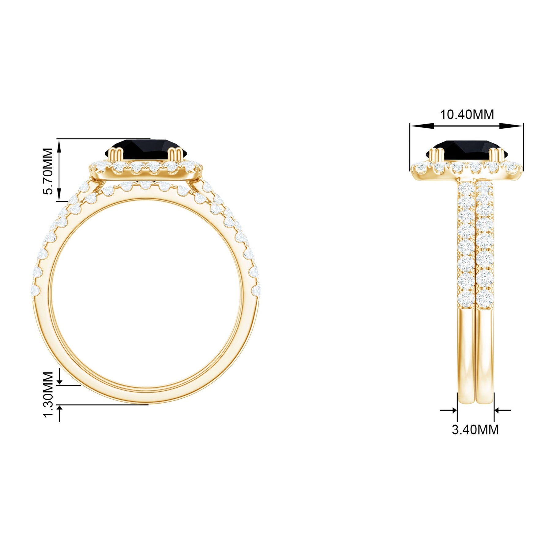 Round Cut Black Onyx Bridal Wedding Ring Set with Moissanite