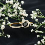 Round Cut Black Onyx Bridal Wedding Ring Set with Moissanite