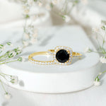 Round Cut Black Onyx Bridal Wedding Ring Set with Moissanite