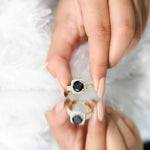Round Cut Black Onyx Bridal Wedding Ring Set with Moissanite