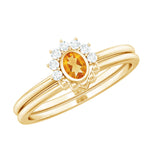 Minimalist Citrine and Diamond Stackable Wedding Ring Set