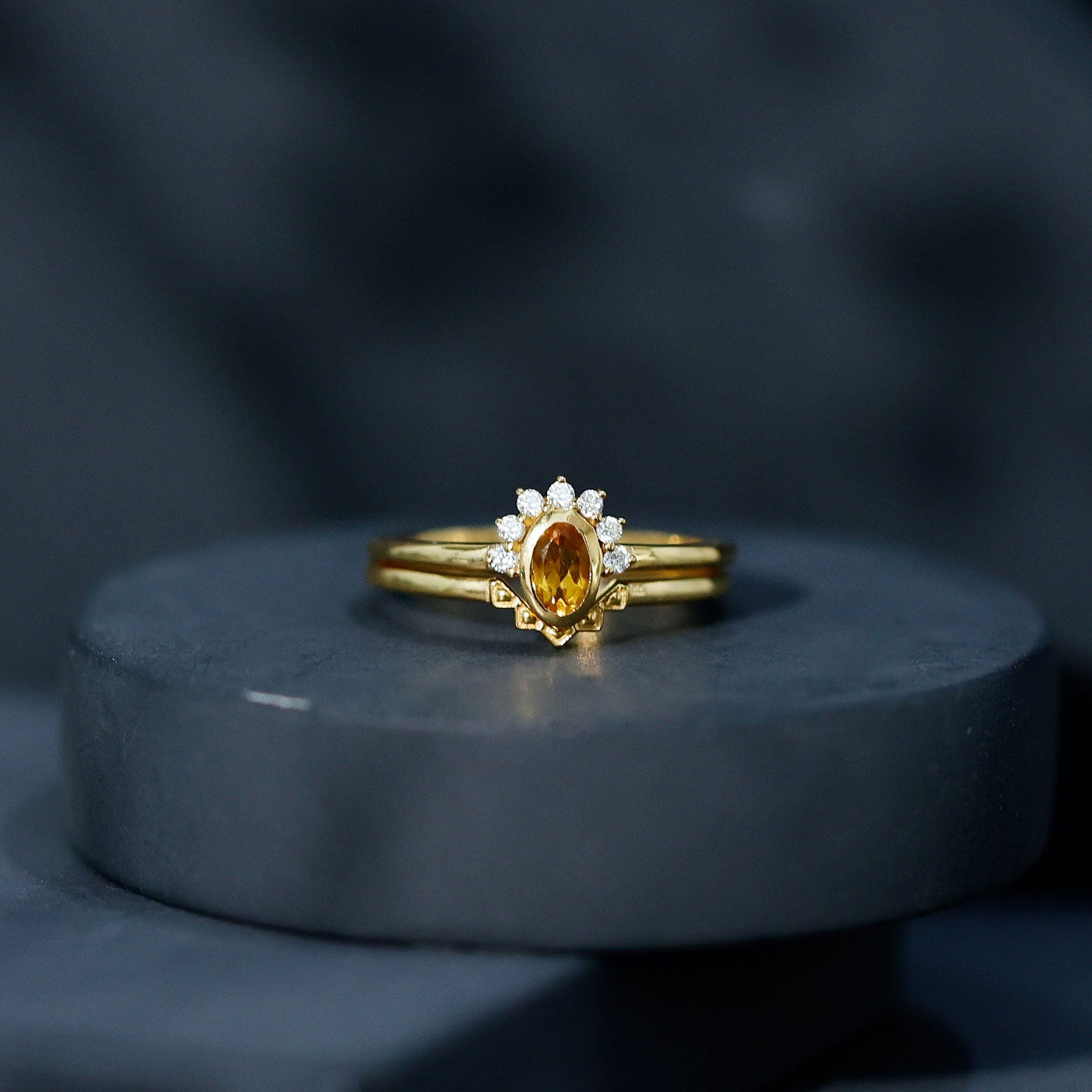Minimalist Citrine and Diamond Stackable Wedding Ring Set