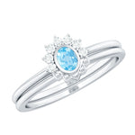 Oval Cut Aquamarine Wedding Ring Set with Diamond Halo