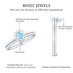 Oval Cut Aquamarine Wedding Ring Set with Diamond Halo