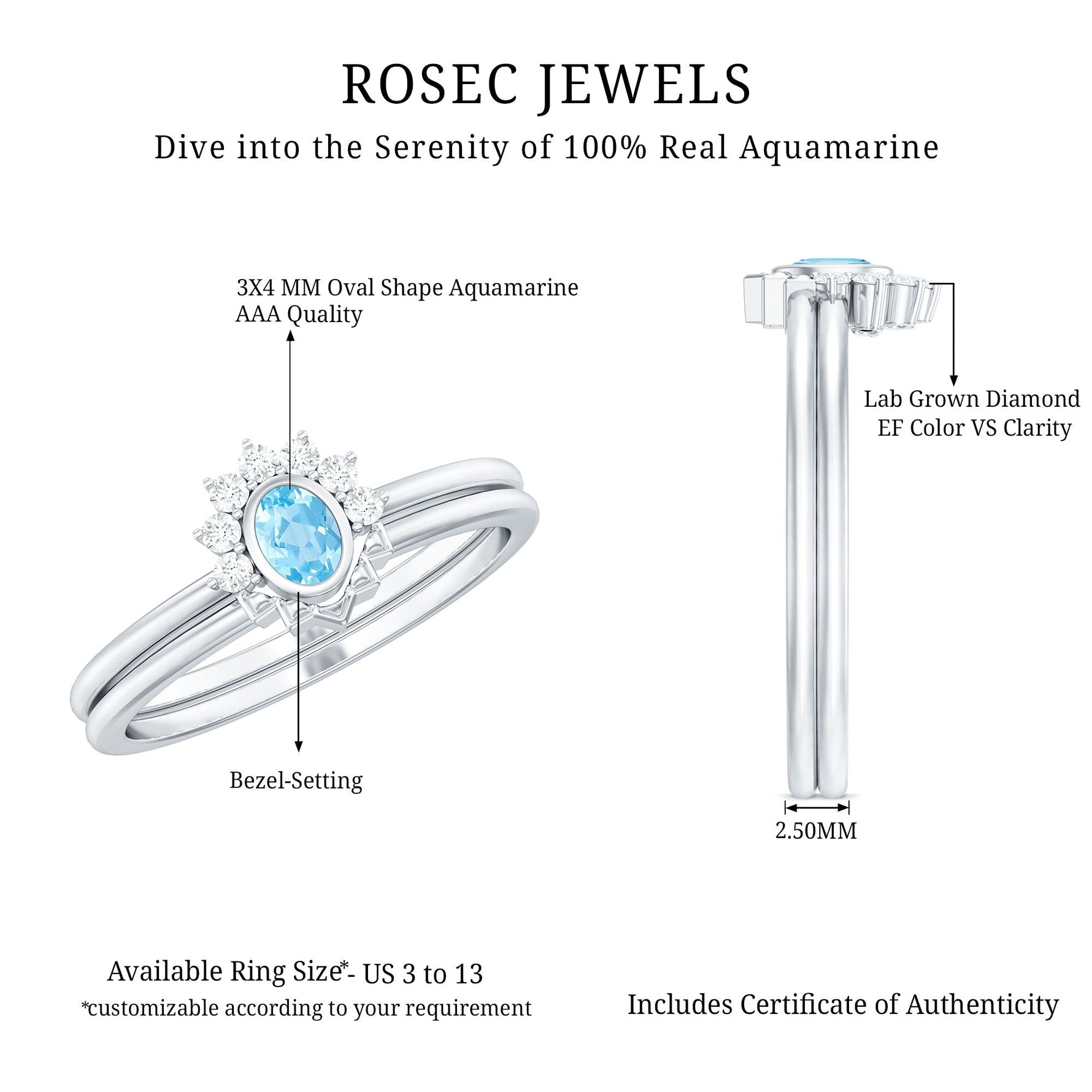 Oval Cut Aquamarine Wedding Ring Set with Diamond Halo