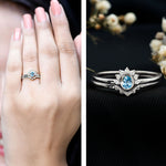 Oval Cut Aquamarine Wedding Ring Set with Diamond Halo