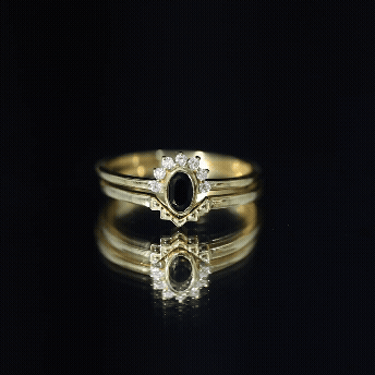 Oval Cut Black Onyx and Diamond Promise Ring Set in Yellow Gold