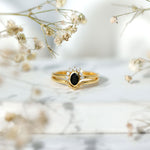 Oval Cut Black Onyx and Diamond Promise Ring Set in Yellow Gold