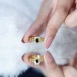 Oval Cut Black Onyx and Diamond Promise Ring Set in Yellow Gold