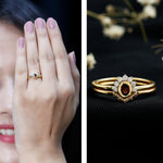 Natural Garnet Diamond Engagement Ring with Enhancer in Gold Plated Silver