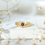 Natural Garnet Diamond Engagement Ring with Enhancer in Gold Plated Silver