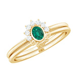 Oval Cut Lab Grown Emerald Wedding Ring Set with Diamond
