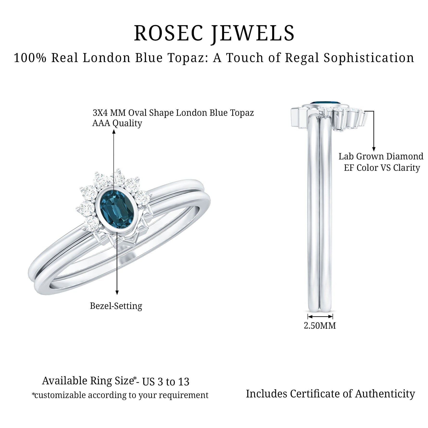 Real London Blue Topaz Engagement Ring With Enhancer in Silver