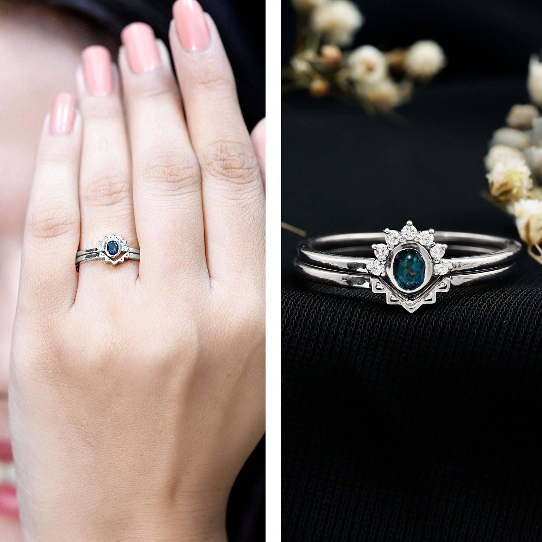 Real London Blue Topaz Engagement Ring With Enhancer in Silver