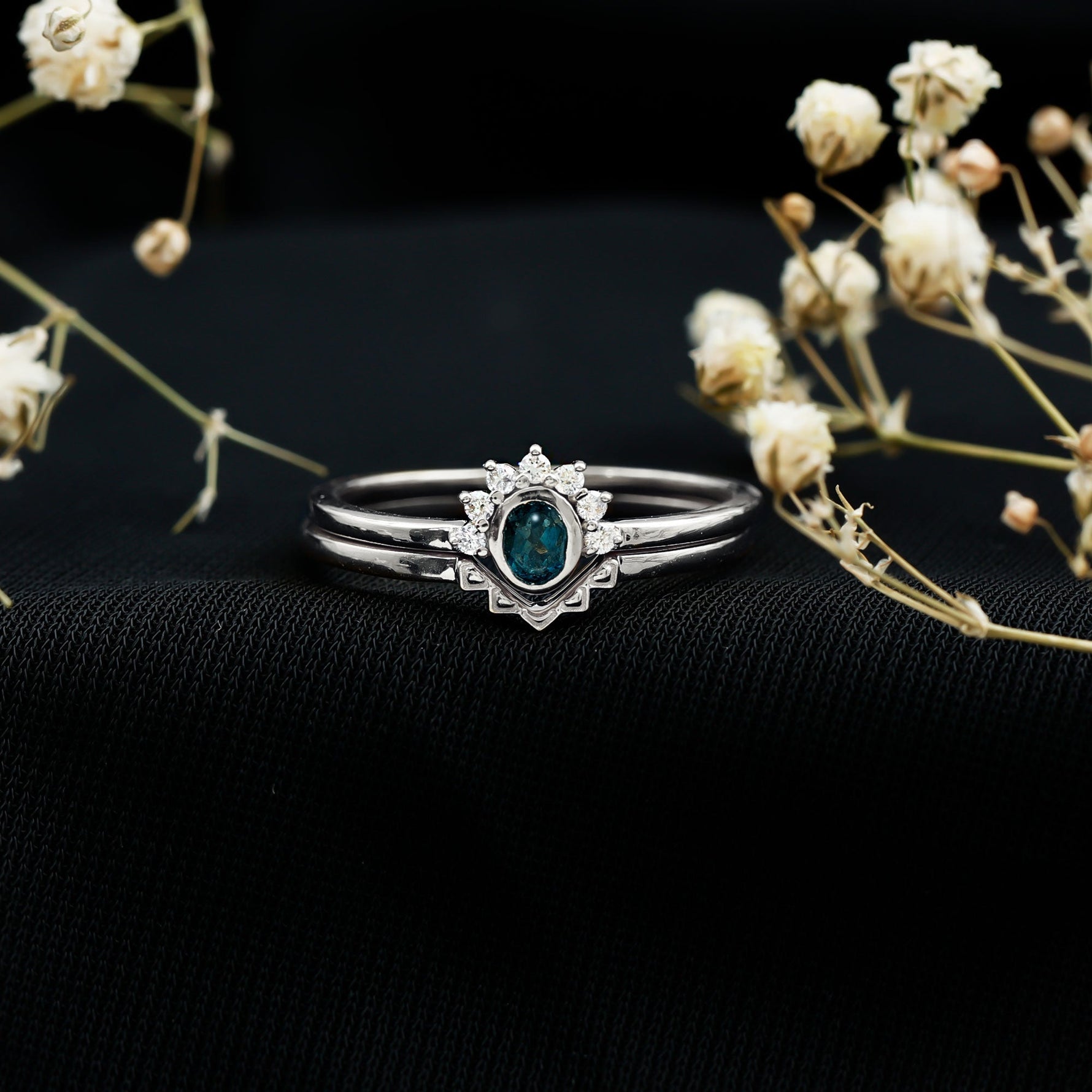 Real London Blue Topaz Engagement Ring With Enhancer in Silver