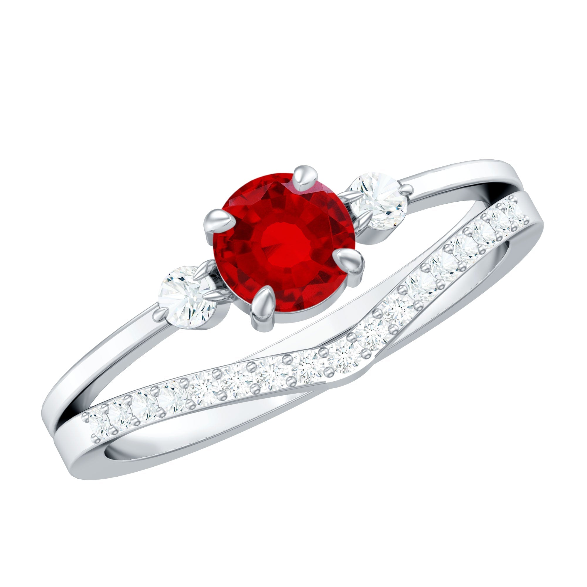 Simple Lab Created Ruby and Diamond Stackable Wedding Ring Set