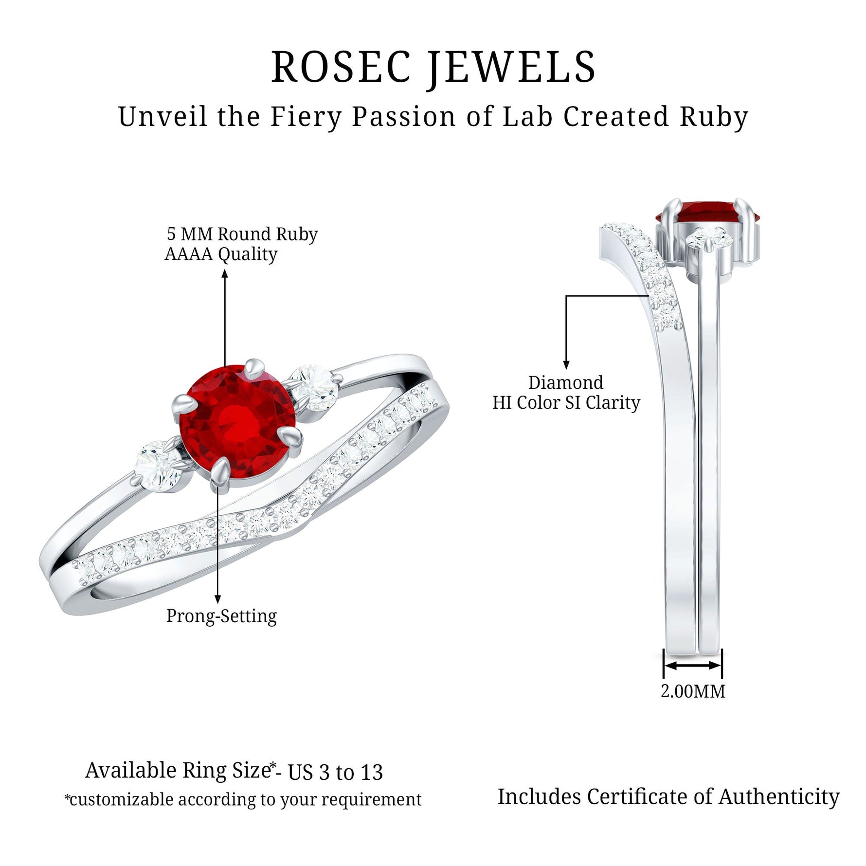 Simple Lab Created Ruby and Diamond Stackable Wedding Ring Set
