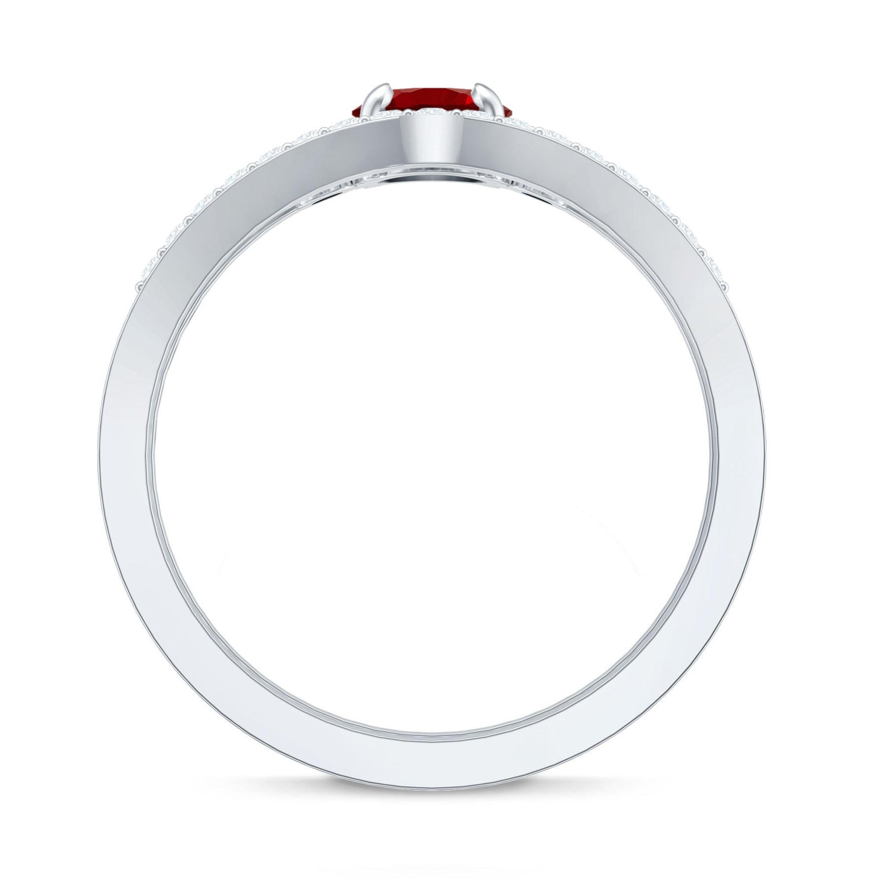 Simple Lab Created Ruby and Diamond Stackable Wedding Ring Set