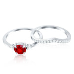 Simple Lab Created Ruby and Diamond Stackable Wedding Ring Set