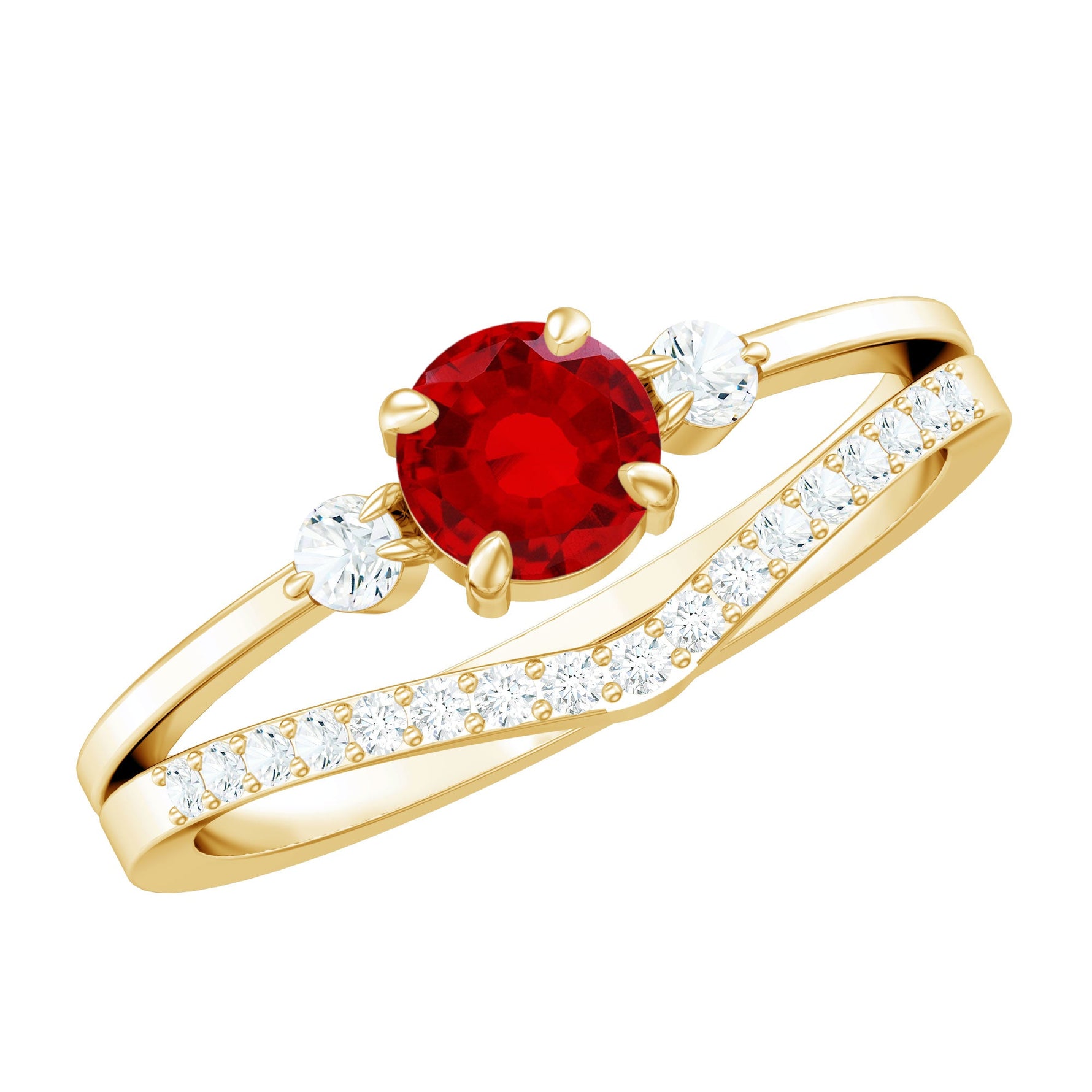 Simple Lab Created Ruby and Diamond Stackable Wedding Ring Set