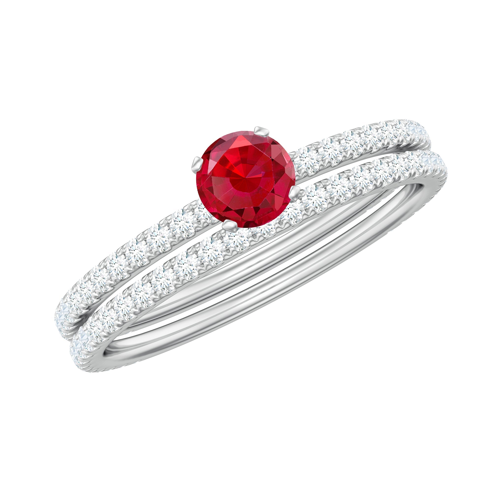 Simple Lab Created Ruby and Diamond Wedding Ring Set