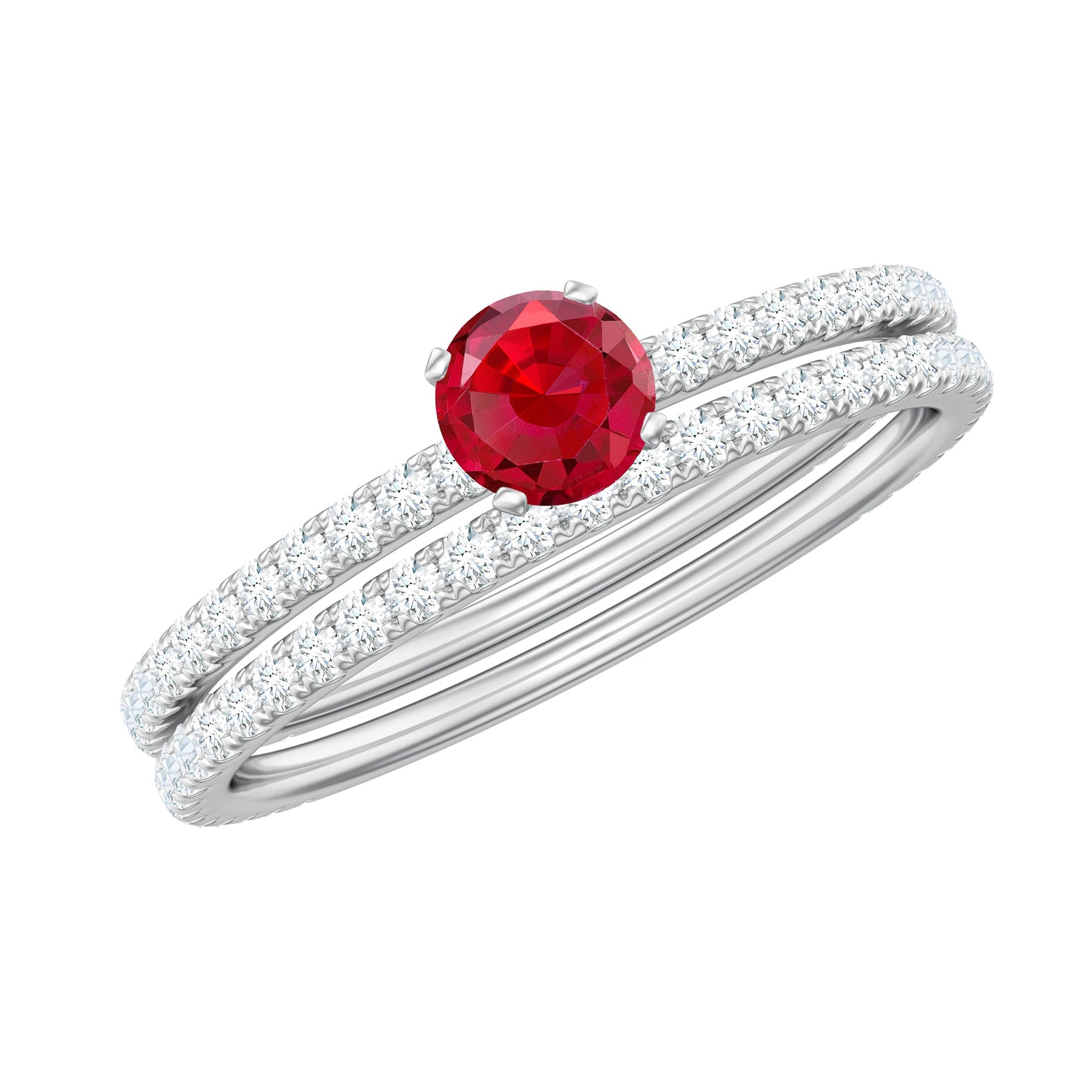Simple Lab Created Ruby and Diamond Wedding Ring Set