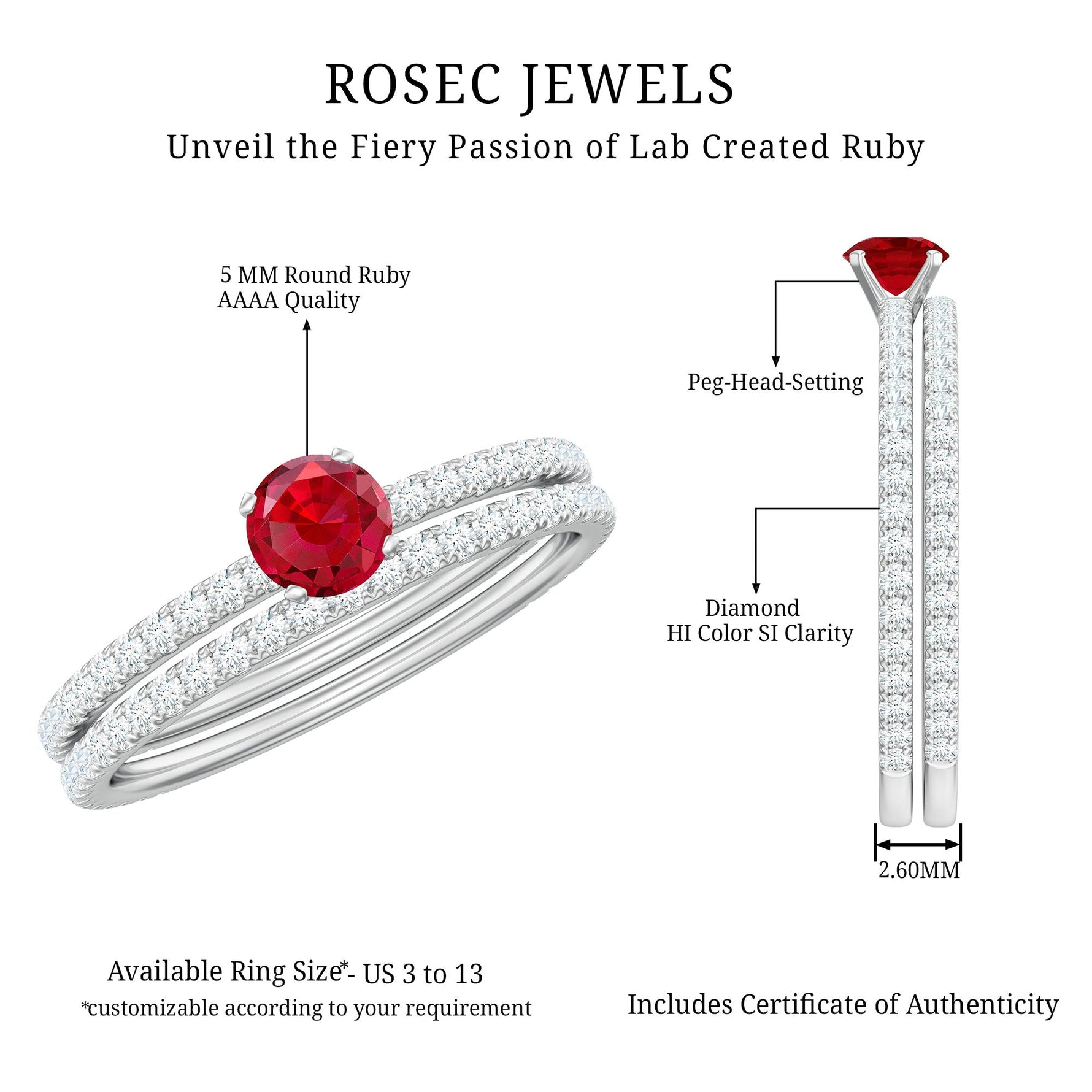Simple Lab Created Ruby and Diamond Wedding Ring Set