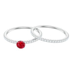 Simple Lab Created Ruby and Diamond Wedding Ring Set