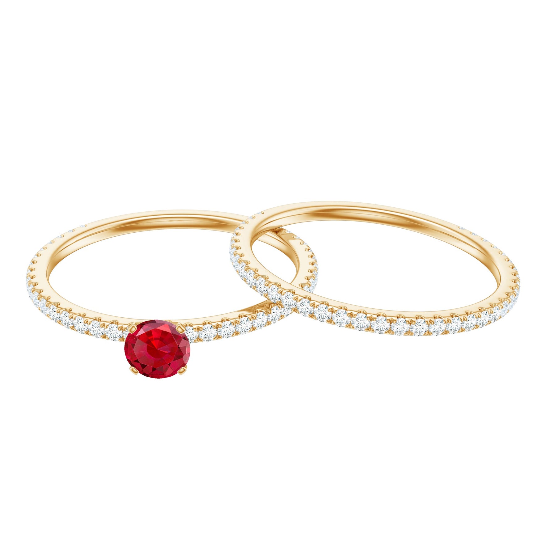 Simple Lab Created Ruby and Diamond Wedding Ring Set