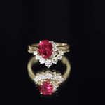 Oval Created Ruby Solitaire Wedding Ring Set with Diamond