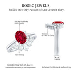 Oval Created Ruby Solitaire Wedding Ring Set with Diamond