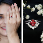 Oval Created Ruby Solitaire Wedding Ring Set with Diamond