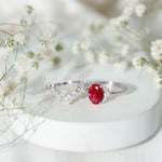 Oval Created Ruby Solitaire Wedding Ring Set with Diamond