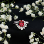 Oval Created Ruby Solitaire Wedding Ring Set with Diamond