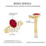 Oval Created Ruby Solitaire Wedding Ring Set with Diamond