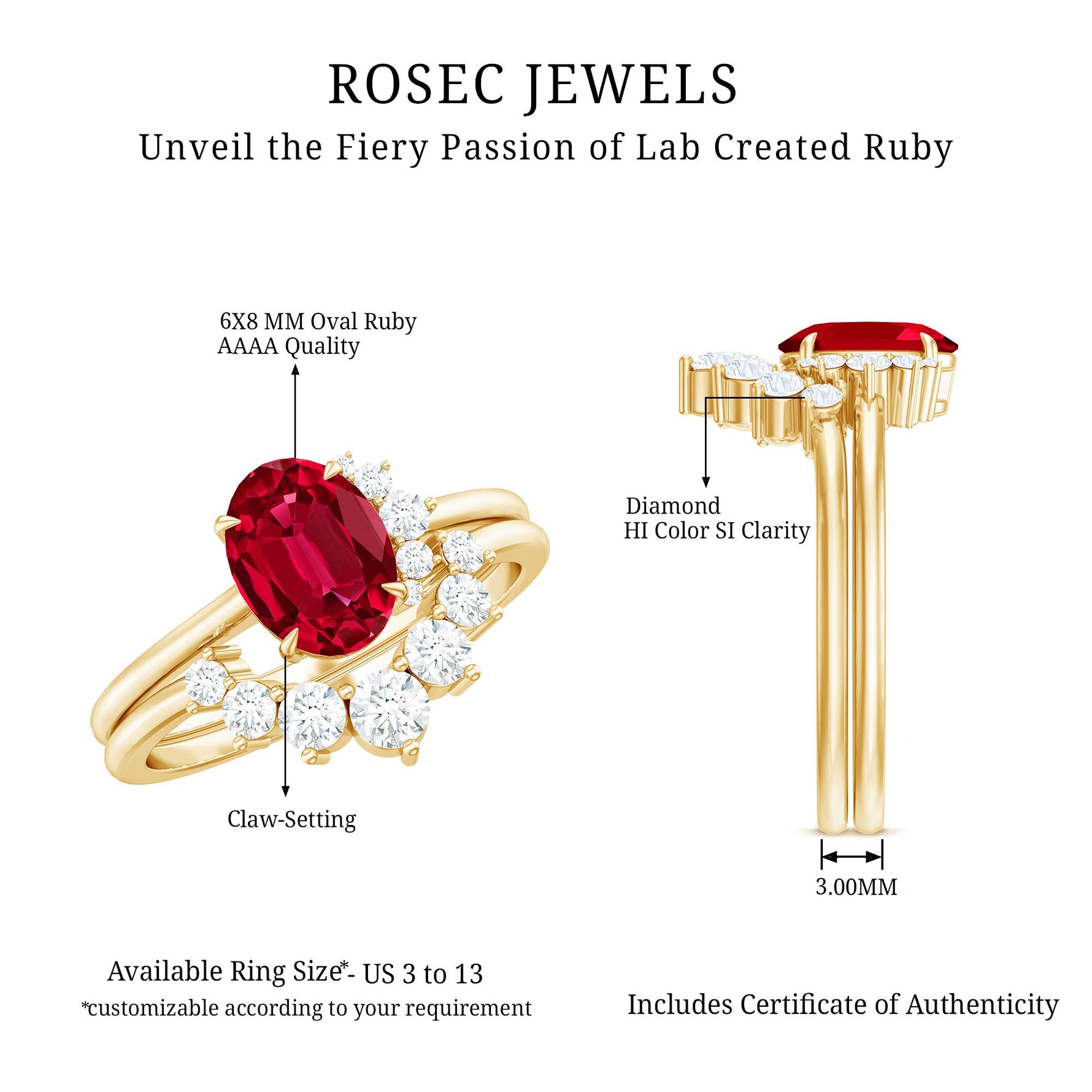 Oval Created Ruby Solitaire Wedding Ring Set with Diamond