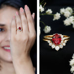 Oval Created Ruby Solitaire Wedding Ring Set with Diamond