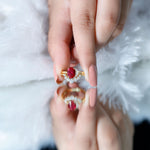 Oval Created Ruby Solitaire Wedding Ring Set with Diamond