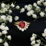 Oval Created Ruby Solitaire Wedding Ring Set with Diamond